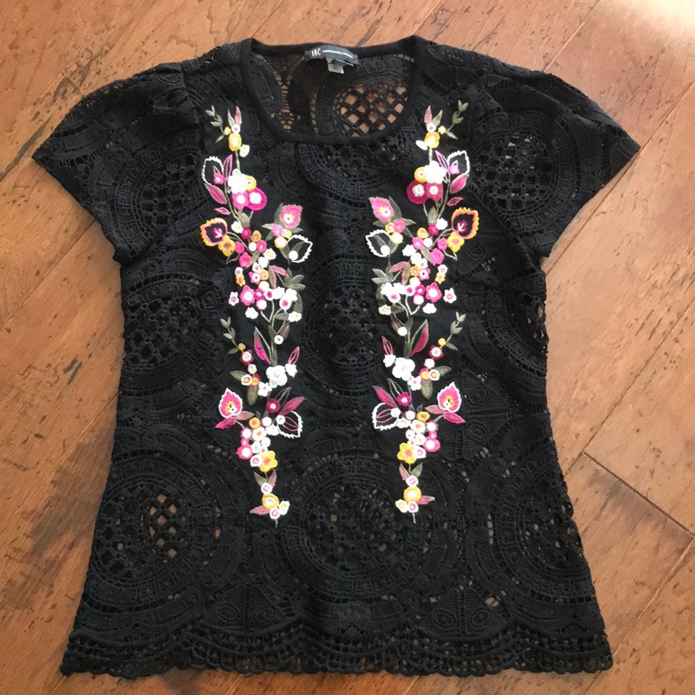 INC Black Flower Embroidered Top!